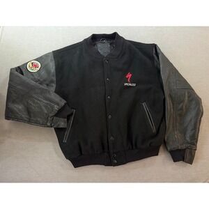 Specialized Varsity Jacket Black Leather Sleeves Mountain Bike Champion Mens M